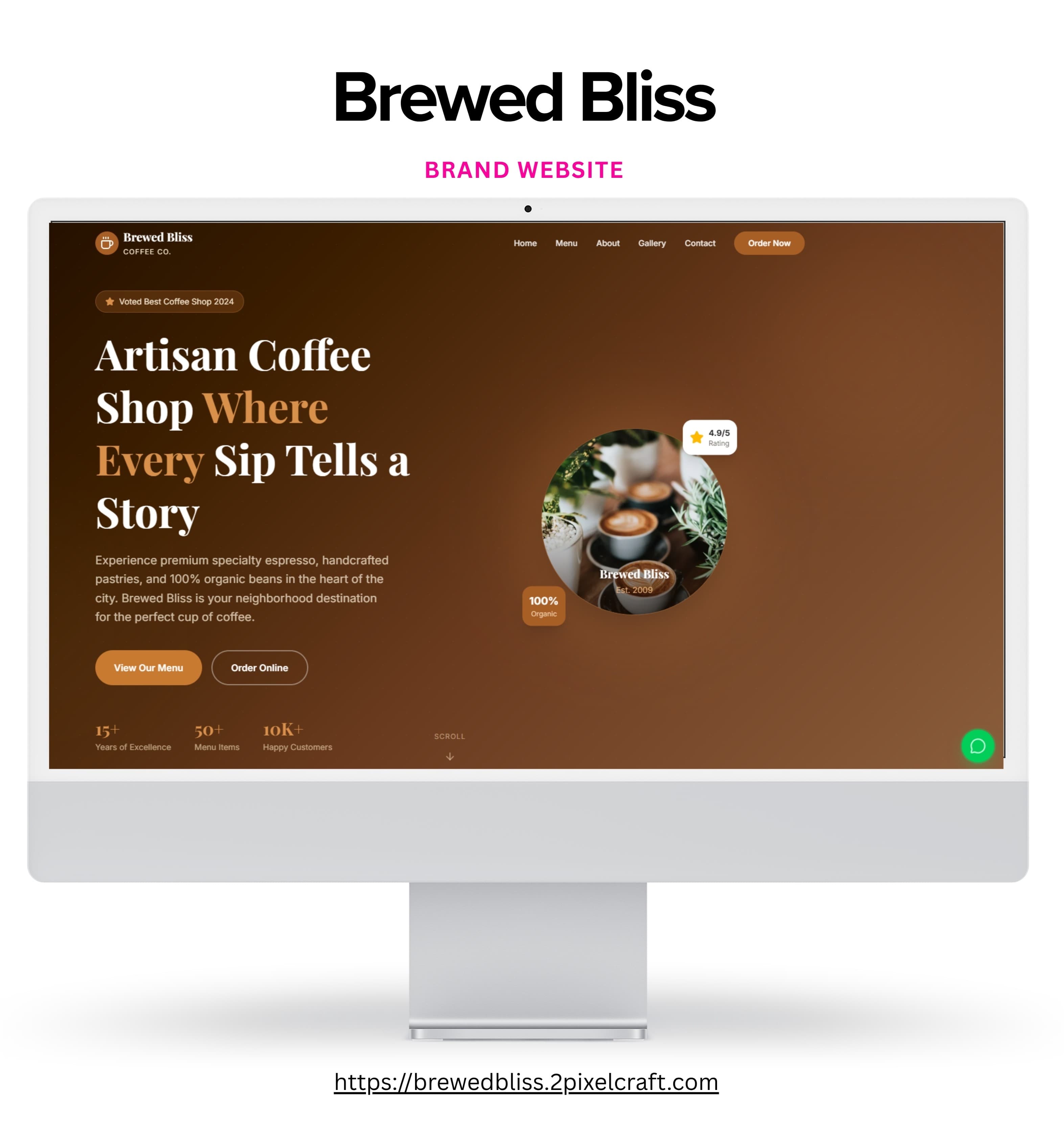 Brewed Bliss cafe website designed and developed by 2PixelCraft