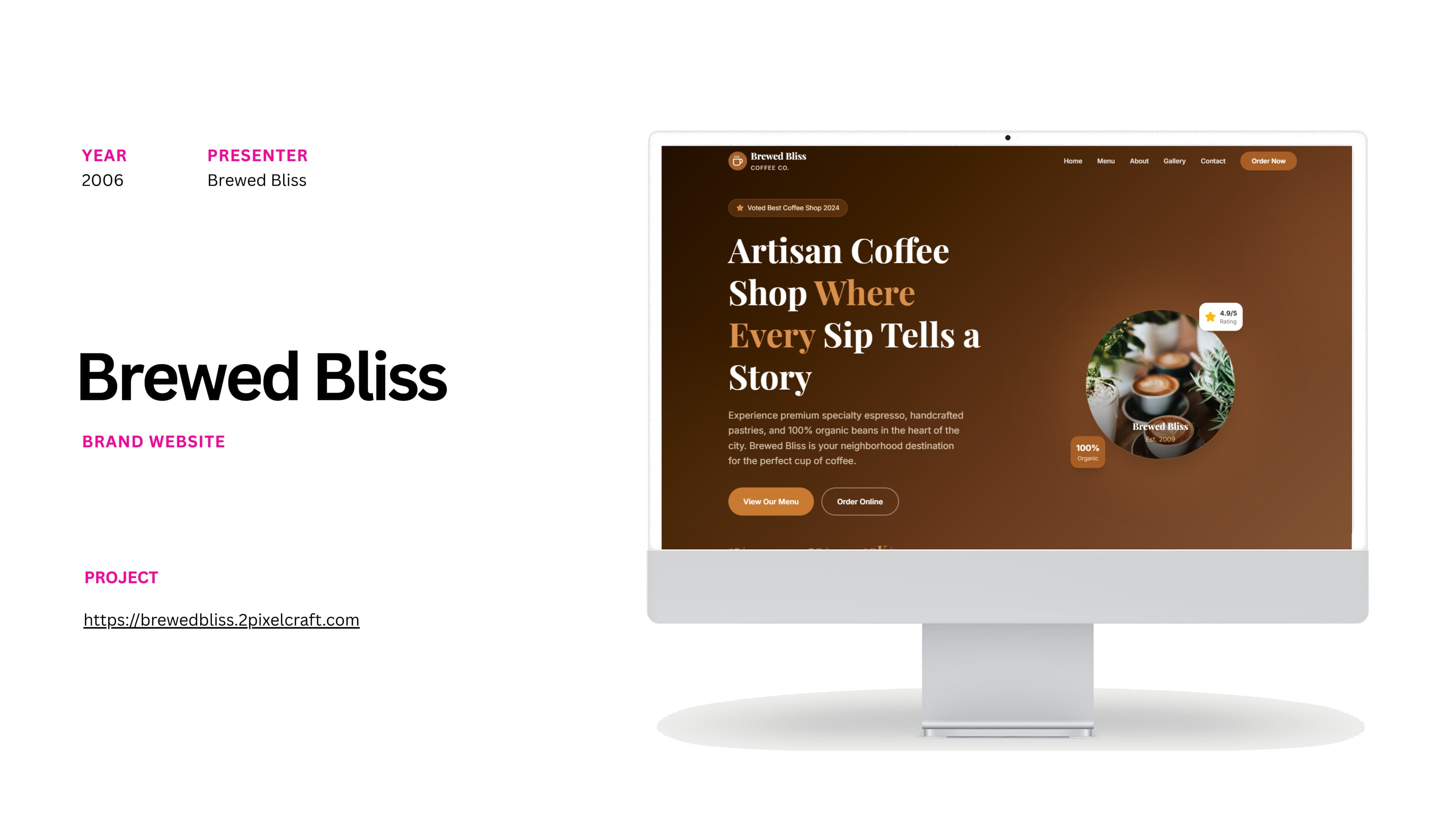 Brewed Bliss cafe website designed and developed by 2PixelCraft